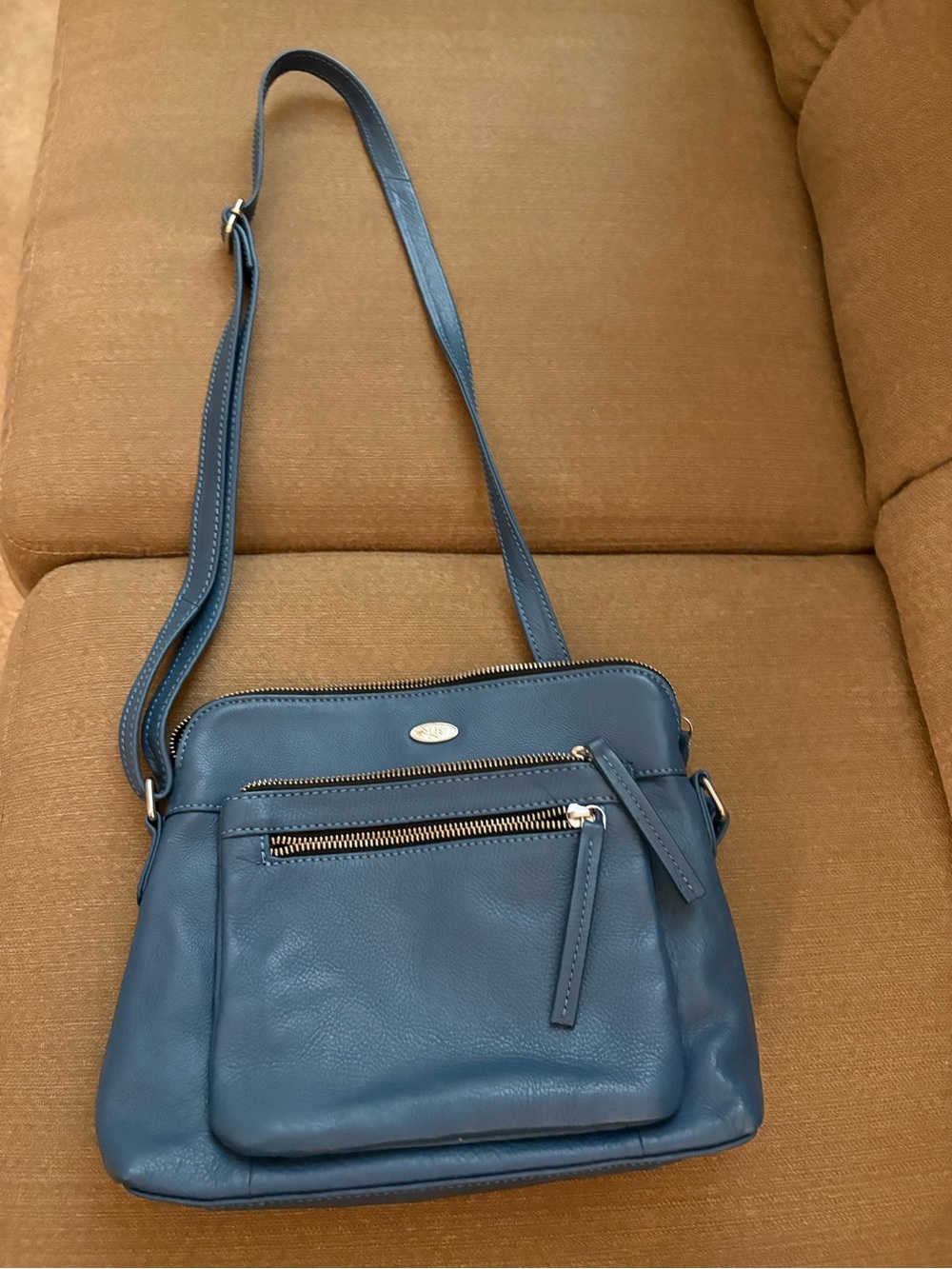 Blue Leather Crossbody Shoulder Bag